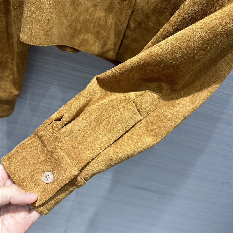 miumiu retro golden brown suede shirt jacket replica clothes