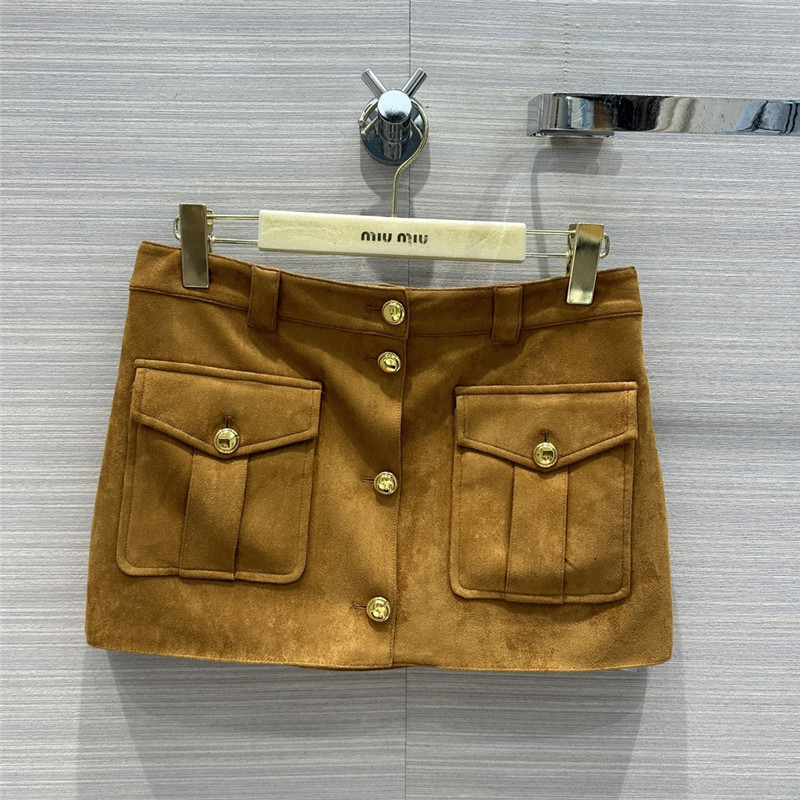 miumiu Retro golden brown suede mini skirt