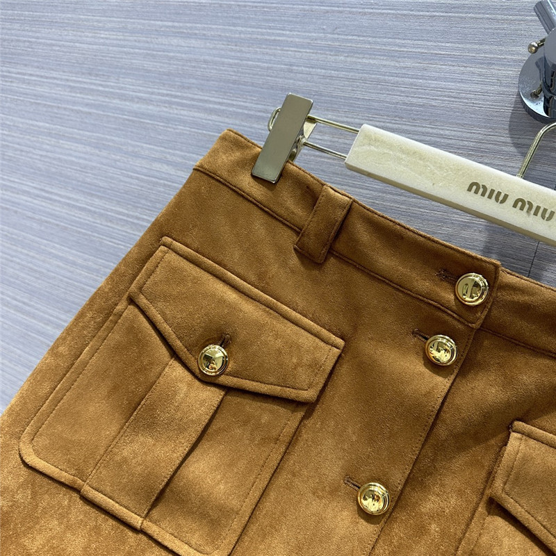miumiu Retro golden brown suede mini skirt
