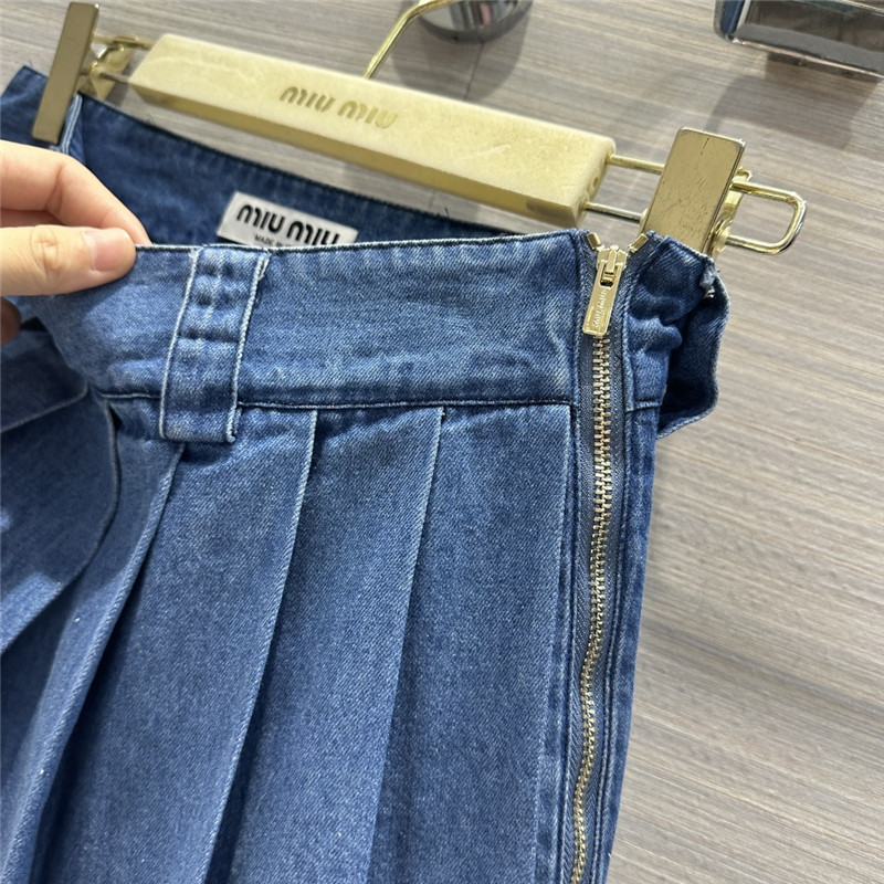 M1um1u denim low waist pleated short skirt replica d&g clothing