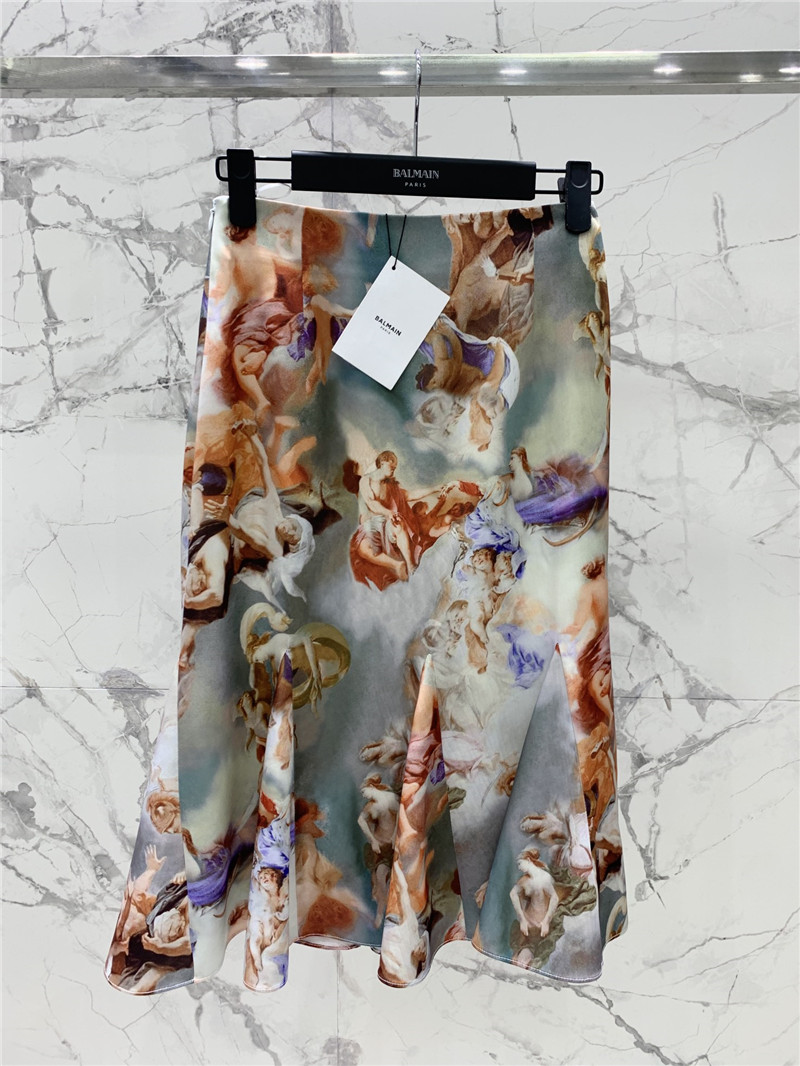 Balmain Oil Painting Collection Lace Skirt replica clothing sites