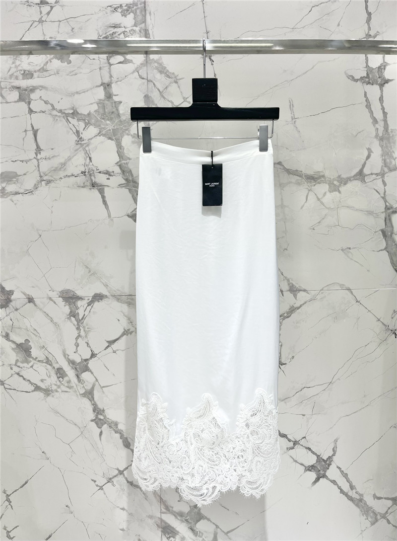 YSL high waist stitching lace embroidery slit skirt replicas clothes