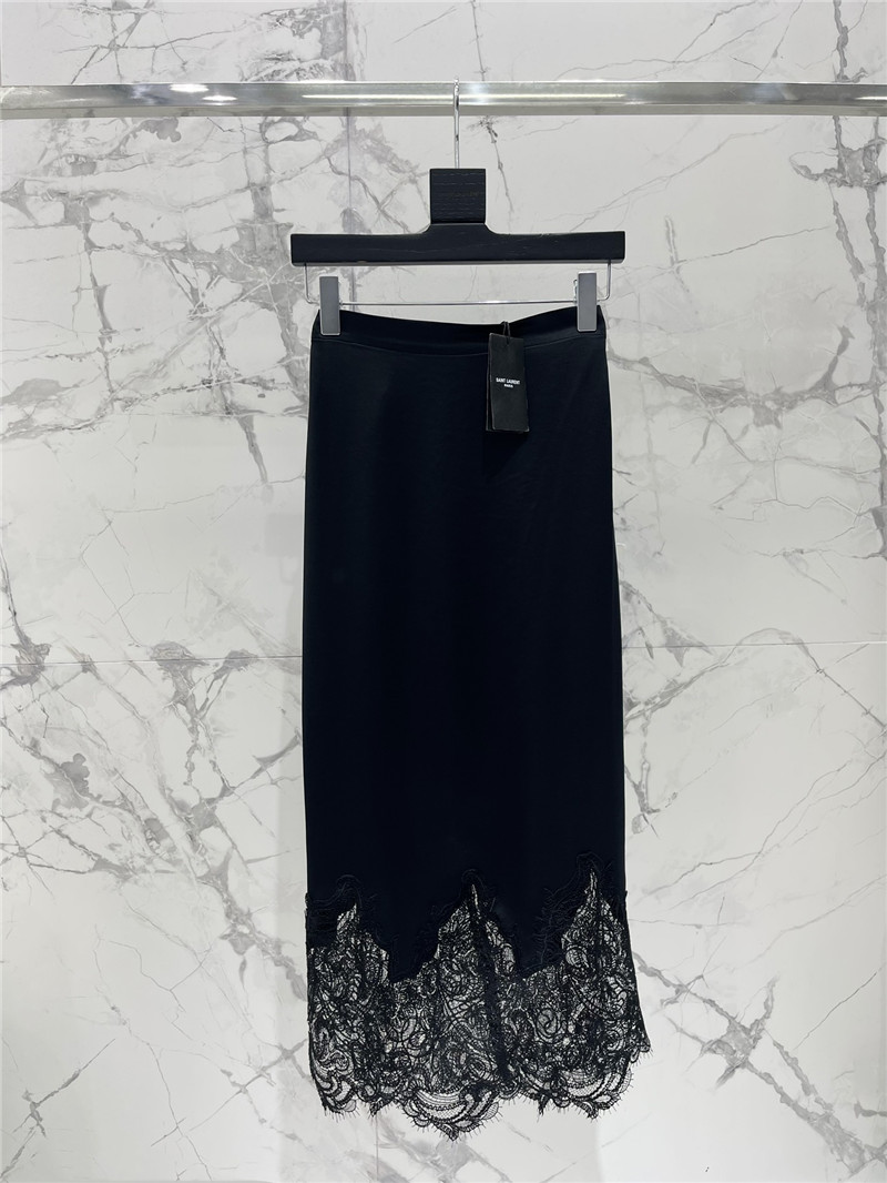 YSL high waist stitching lace embroidery slit skirt replicas clothes