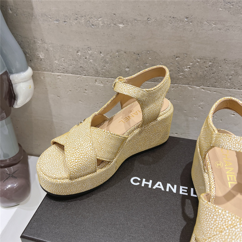 Chanel Open Toe Platform Beige Suede Sandals