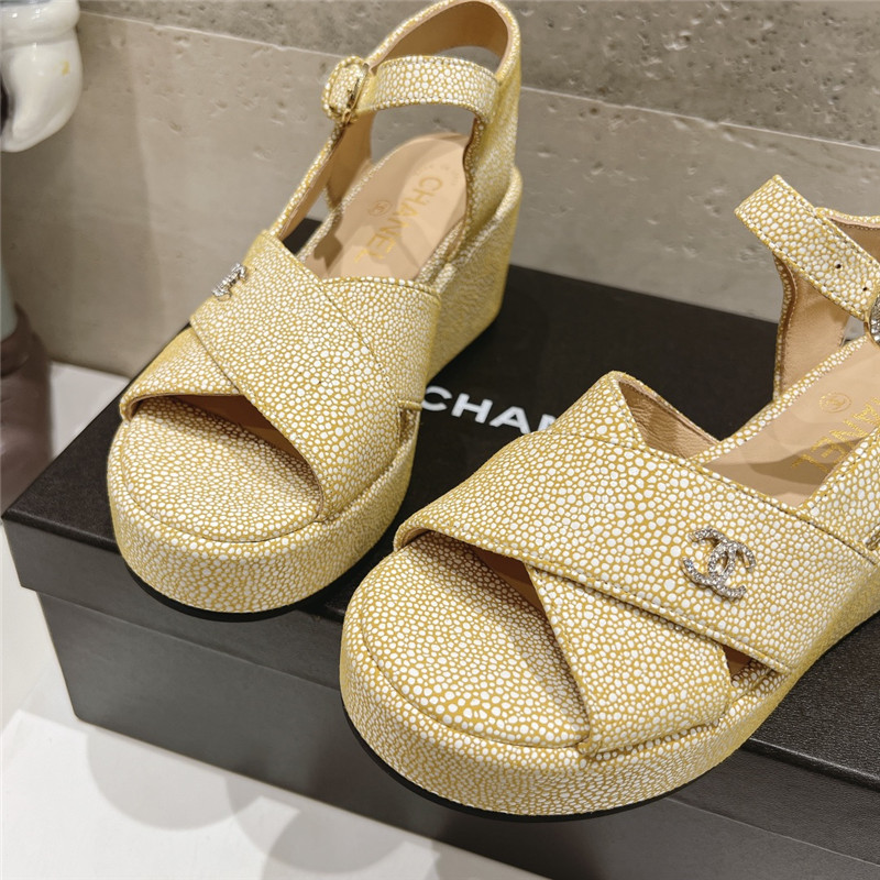 Chanel Open Toe Platform Beige Suede Sandals