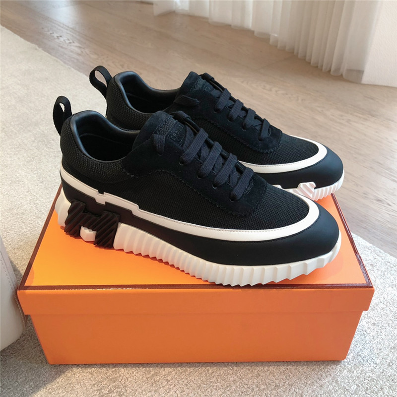 Hermes Tan Leather Sneakers in Blue