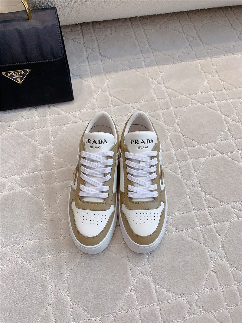 Prada Triangle-Logo Brown Lace-Up Sneakers