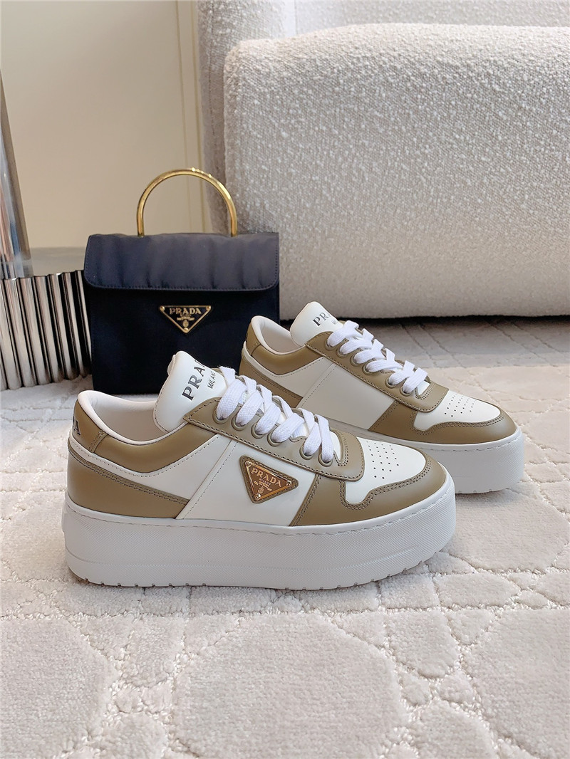 Prada Triangle-Logo Brown Lace-Up Sneakers