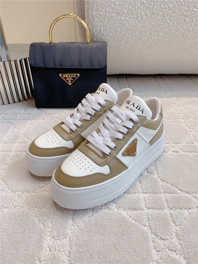 Prada Triangle-Logo Brown Lace-Up Sneakers