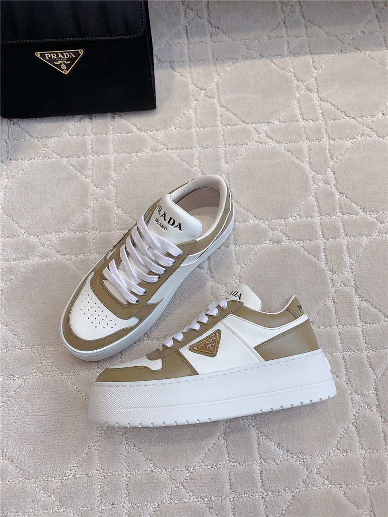 Prada Triangle-Logo Brown Lace-Up Sneakers