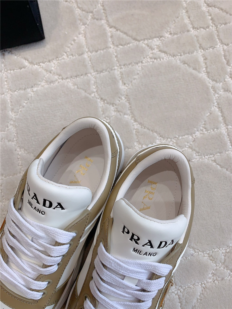 Prada Triangle-Logo Brown Lace-Up Sneakers