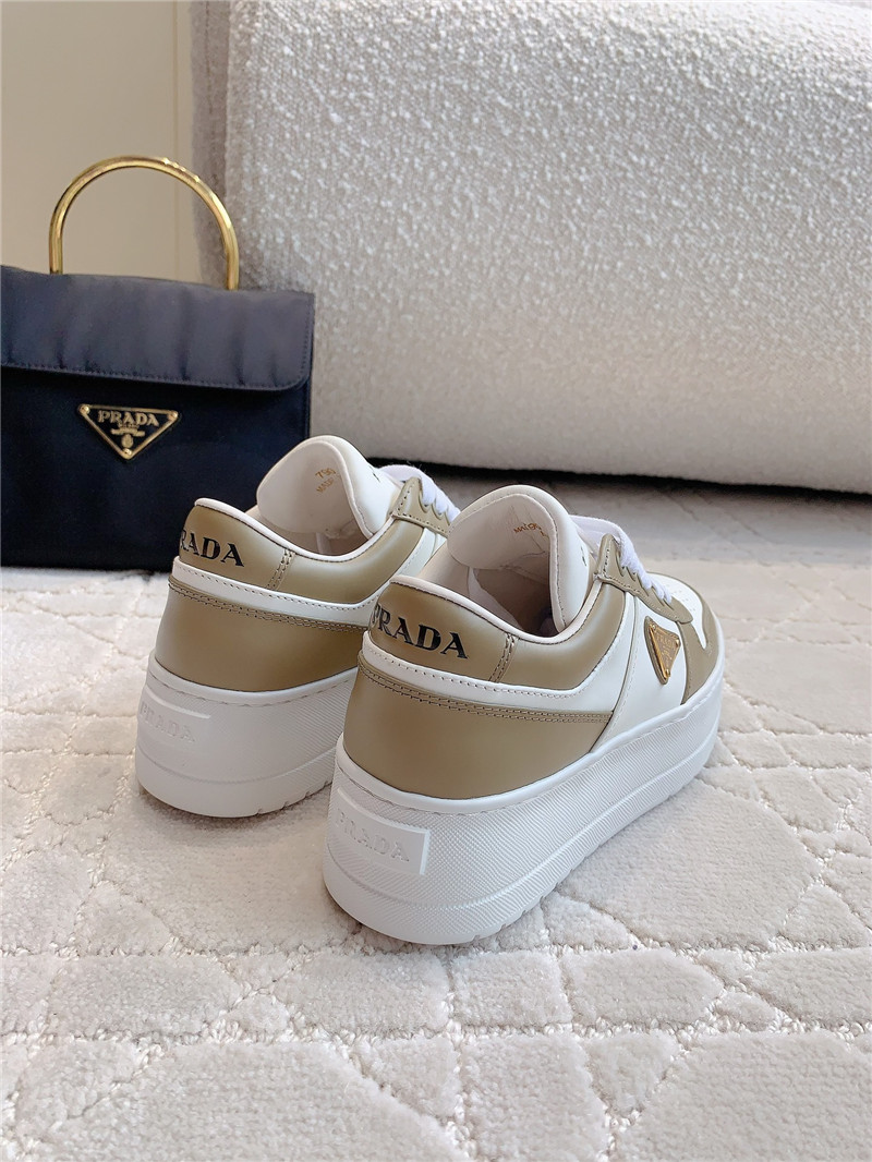 Prada Triangle-Logo Brown Lace-Up Sneakers