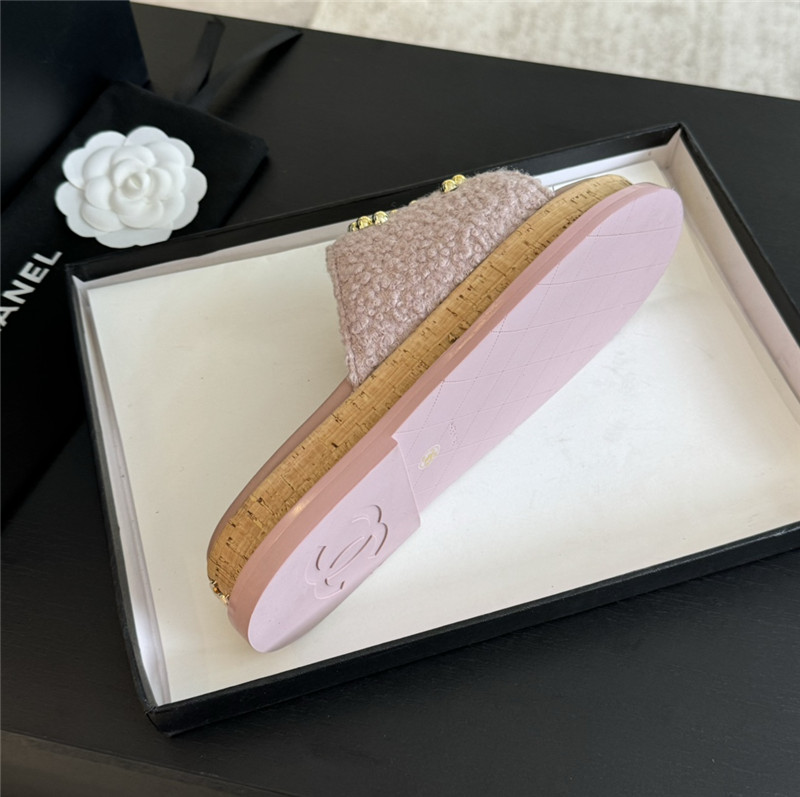 Ch**el logo platform pearl tweed slippers