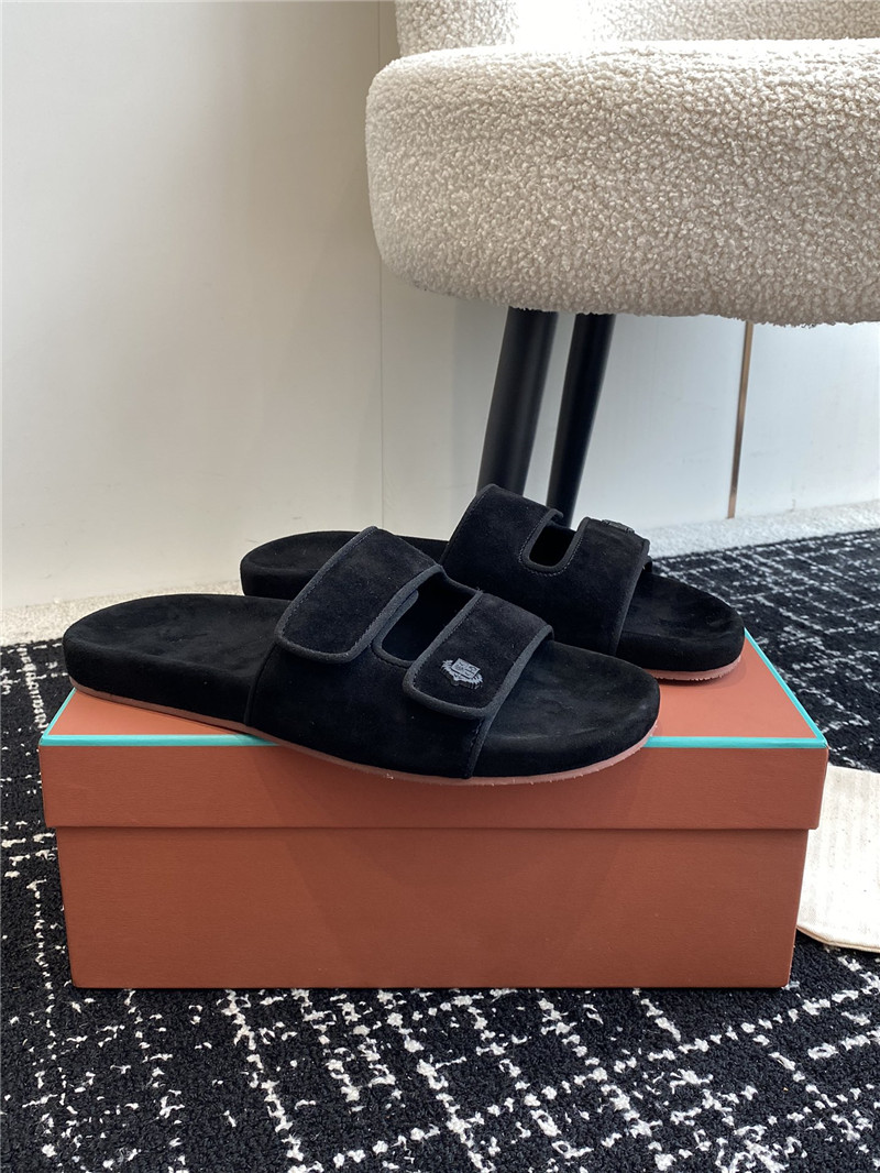 Loro Piana Waikiki Black Velcro Strap Sandals