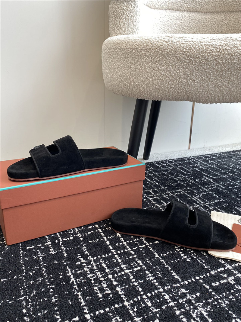 Loro Piana Waikiki Black Velcro Strap Sandals