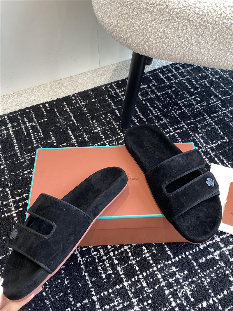 Loro Piana Waikiki Black Velcro Strap Sandals