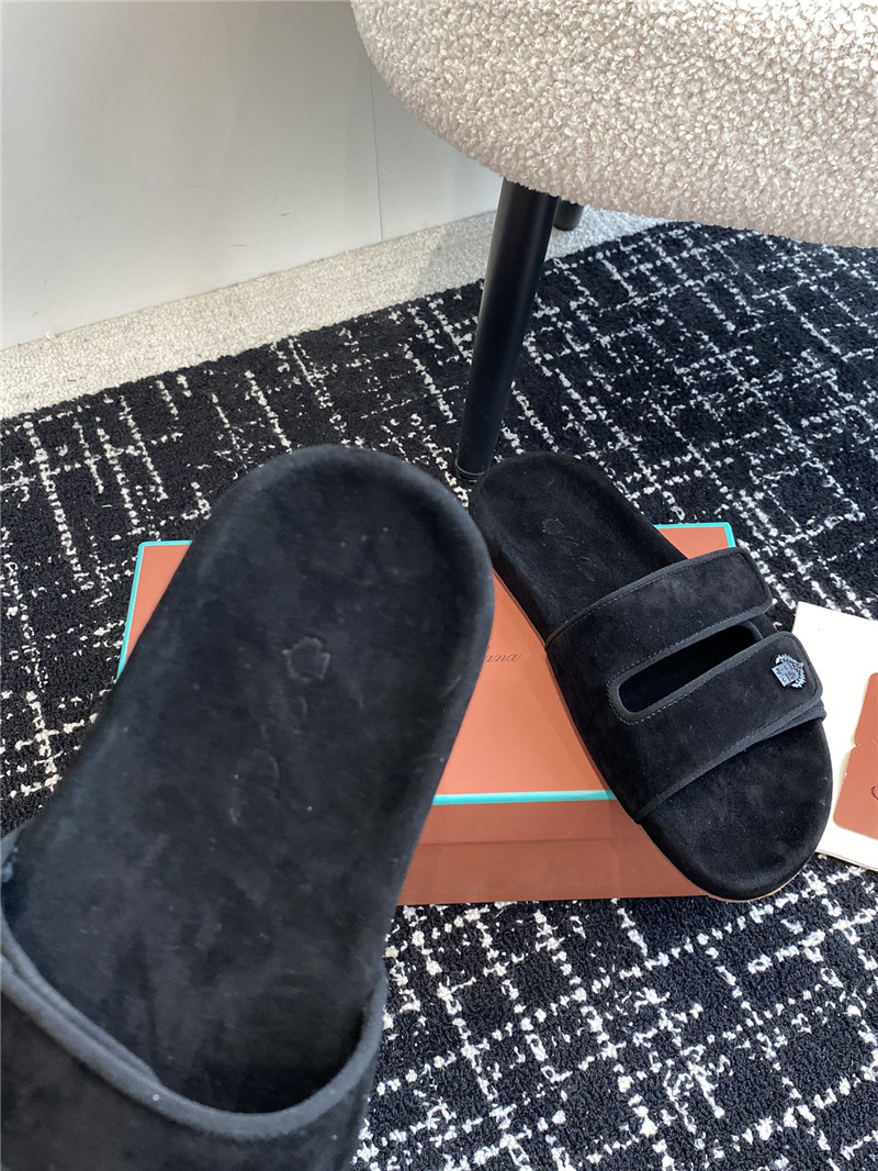 Loro Piana Waikiki Black Velcro Strap Sandals