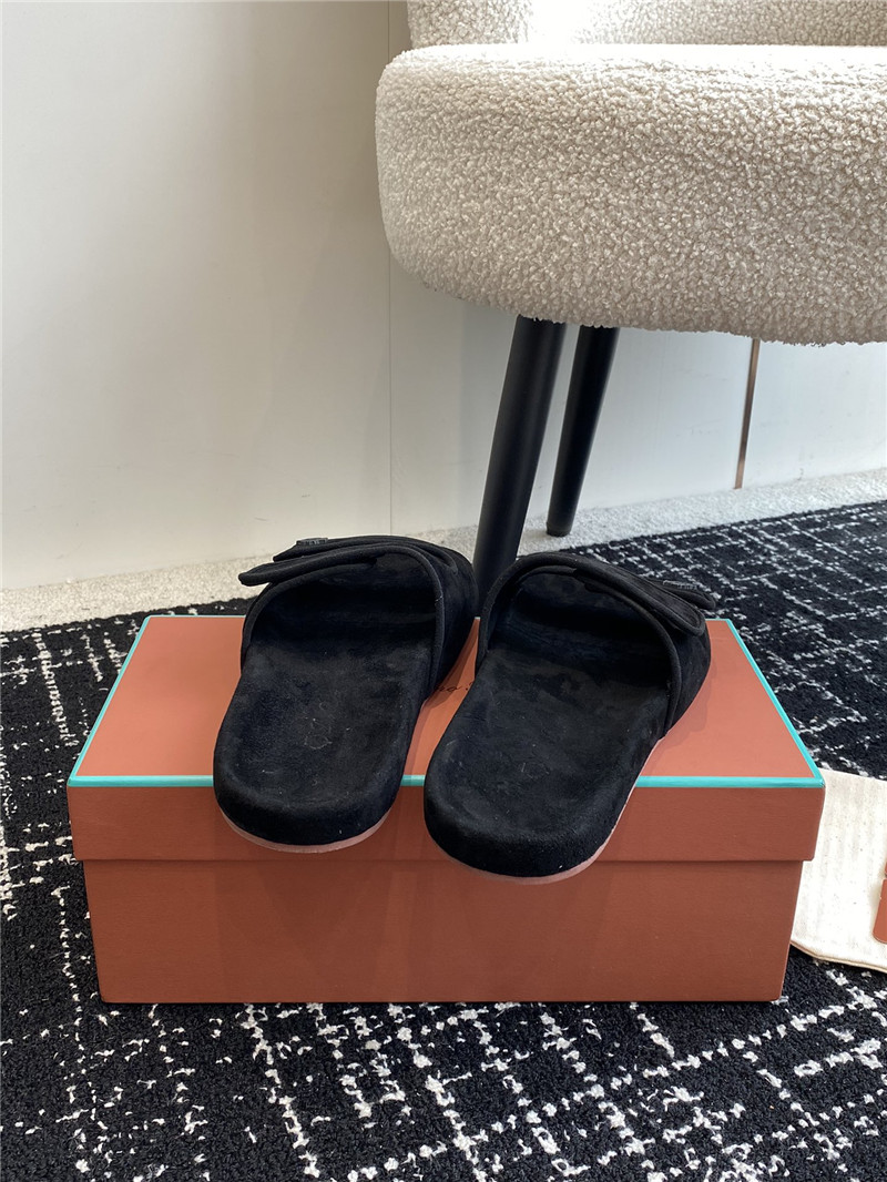 Loro Piana Waikiki Black Velcro Strap Sandals