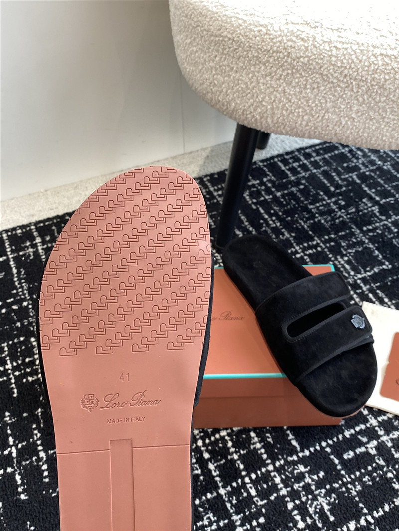 Loro Piana Waikiki Black Velcro Strap Sandals