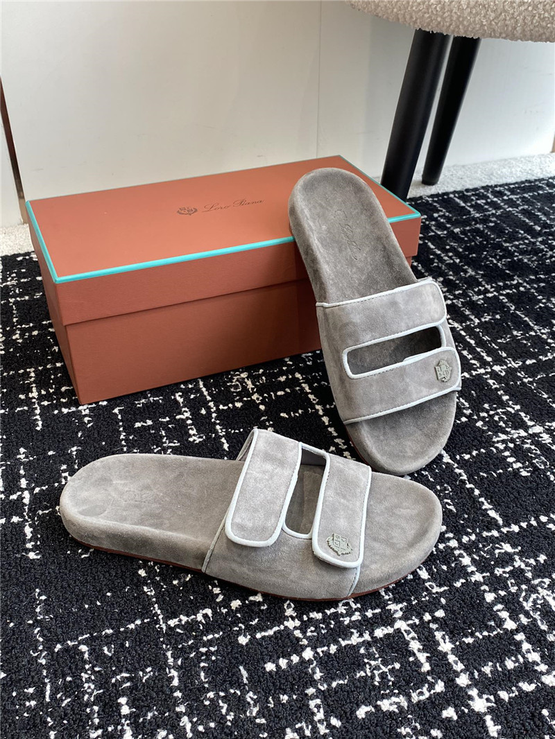 Loro Piana Waikiki Gray Velcro Strap Sandals