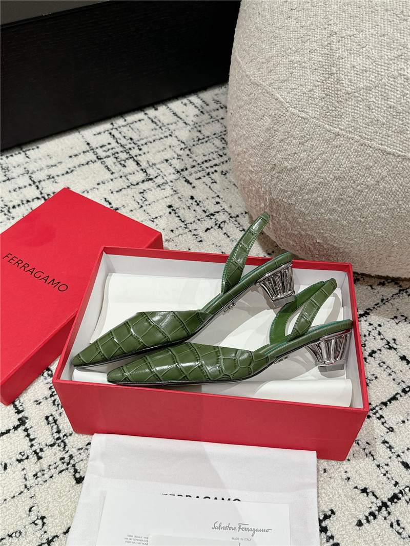 Ferragamo 40mm Cage Heel Slingback Pumps in Green