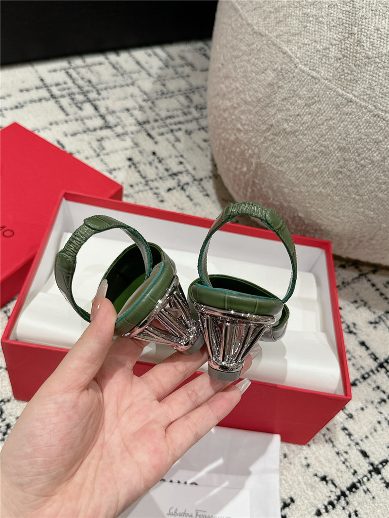 Ferragamo 40mm Cage Heel Slingback Pumps in Green