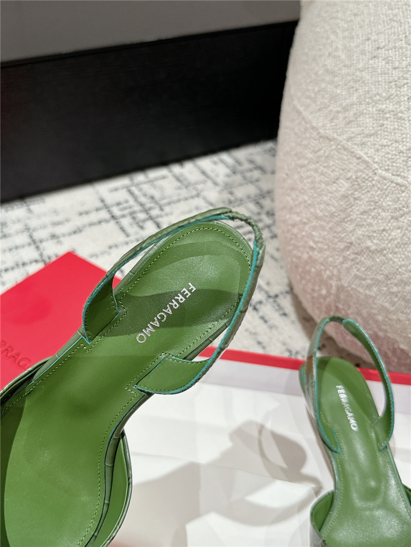 Ferragamo 40mm Cage Heel Slingback Pumps in Green