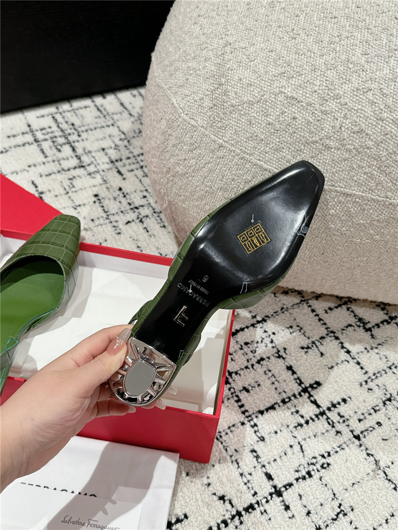 Ferragamo 40mm Cage Heel Slingback Pumps in Green