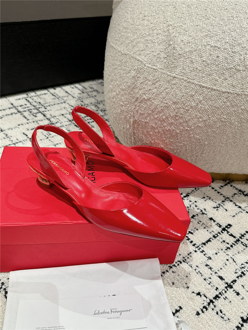 Ferragamo Cage Slingback Leather Pumps in Red