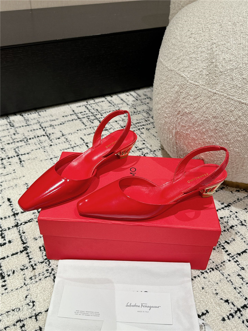 Ferragamo Cage Slingback Leather Pumps in Red