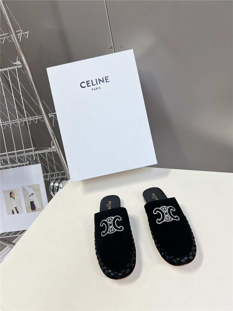 Celine Marlou Triomphe Mule in Black Suede