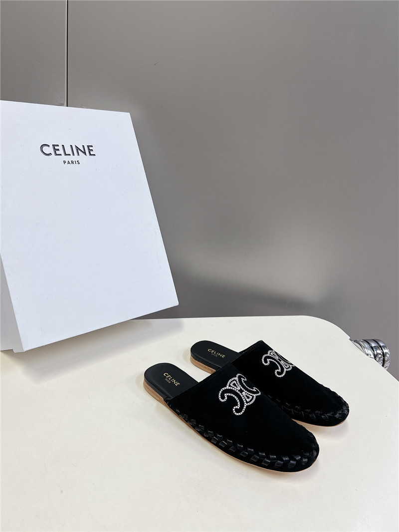 Celine Marlou Triomphe Mule in Black Suede