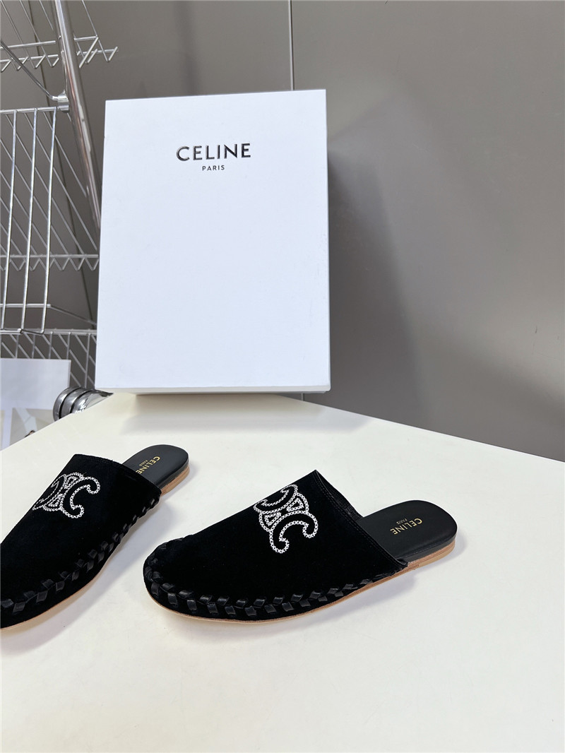 Celine Marlou Triomphe Mule in Black Suede