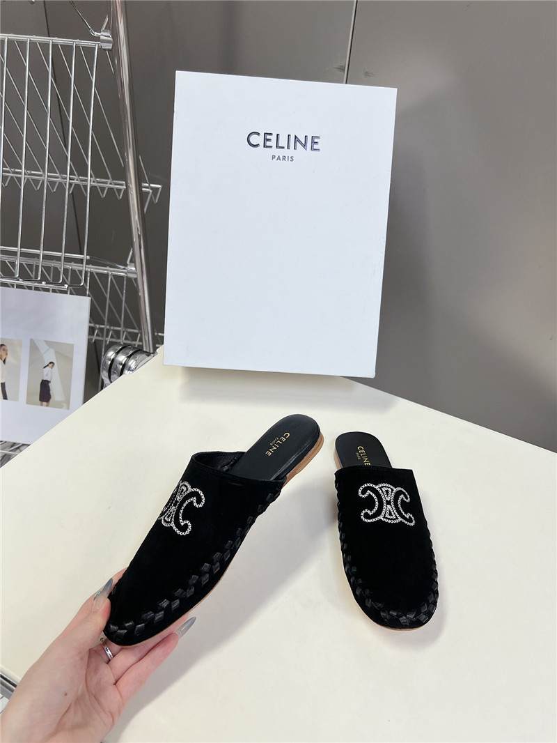 Celine Marlou Triomphe Mule in Black Suede