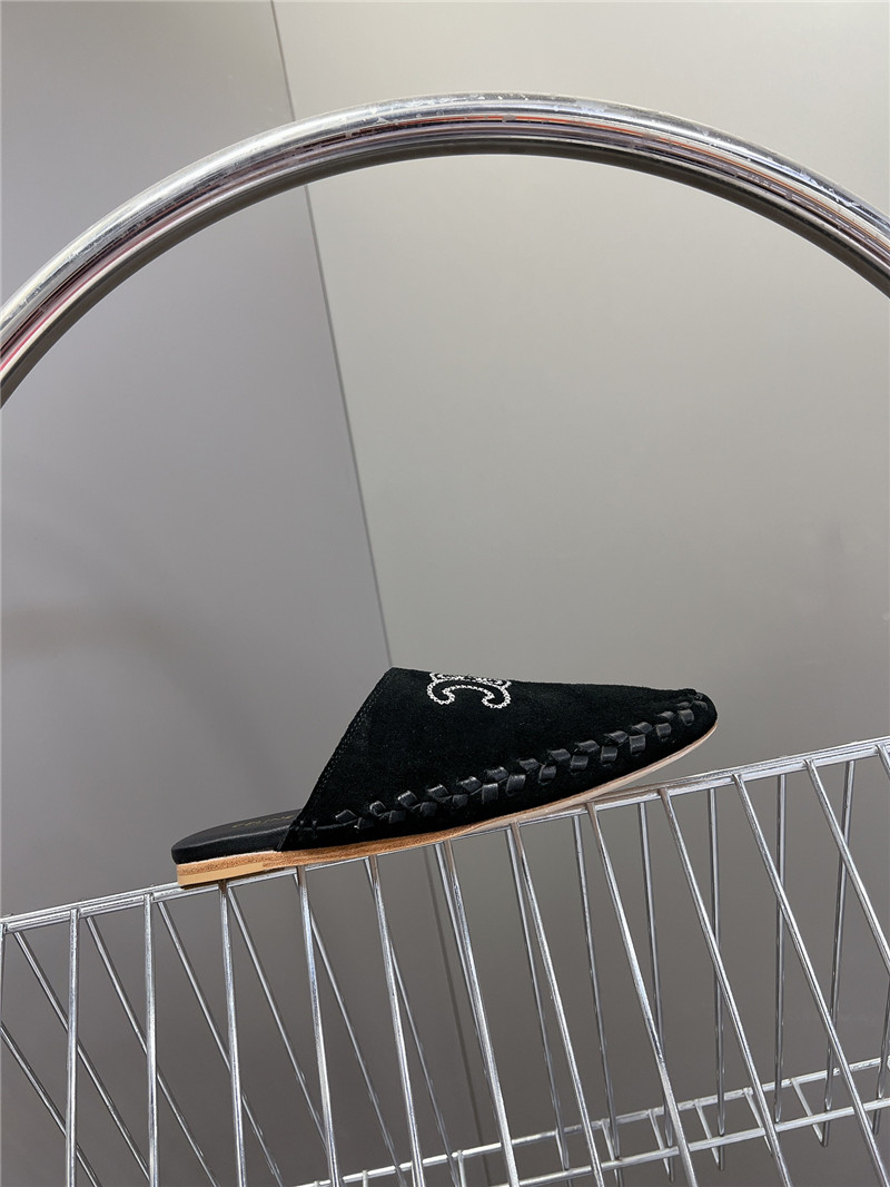 Celine Marlou Triomphe Mule in Black Suede