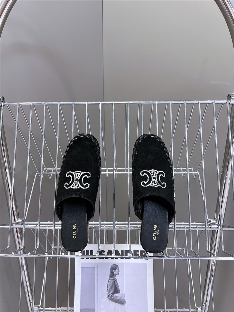 Celine Marlou Triomphe Mule in Black Suede