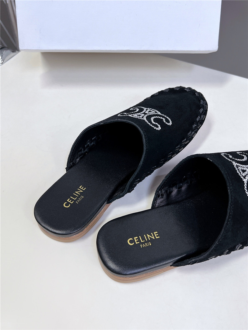 Celine Marlou Triomphe Mule in Black Suede