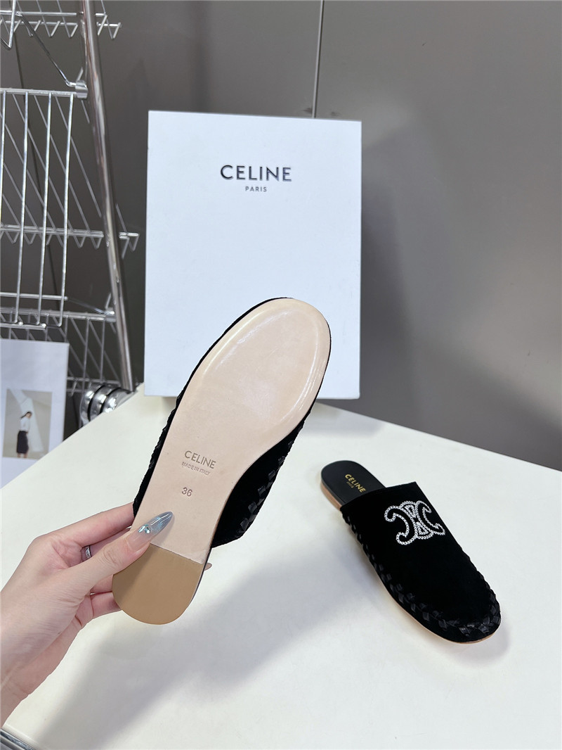 Celine Marlou Triomphe Mule in Black Suede