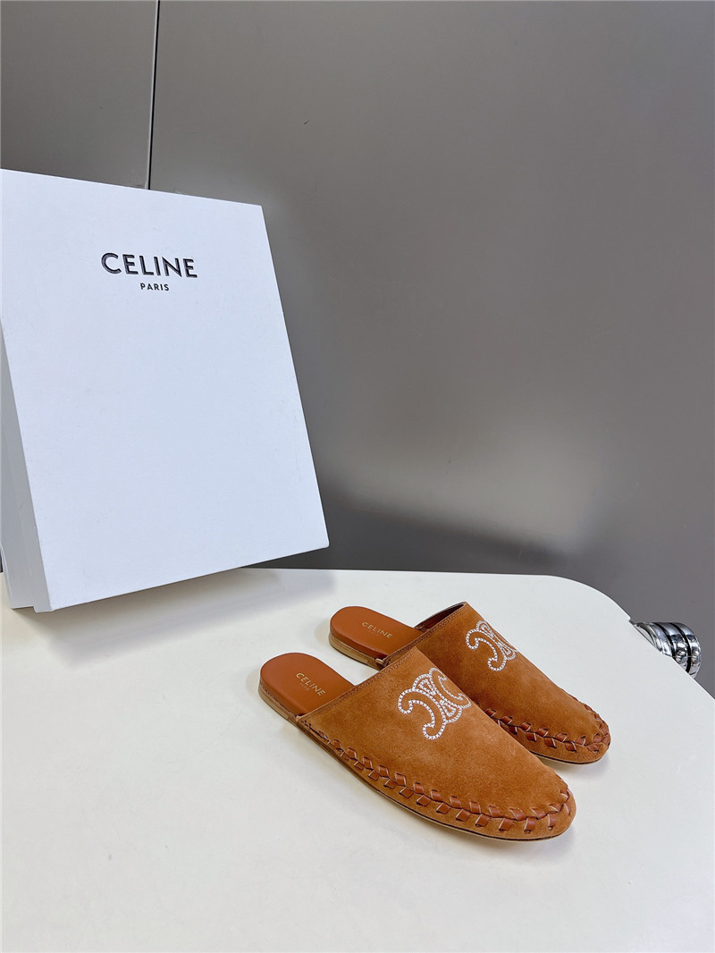 Celine Marlou Triomphe Mule in Brown Suede