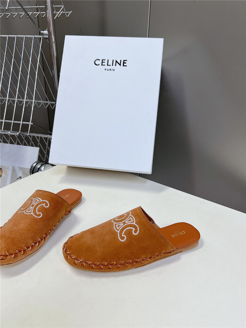 Celine Marlou Triomphe Mule in Brown Suede