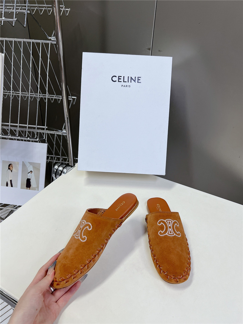 Celine Marlou Triomphe Mule in Brown Suede