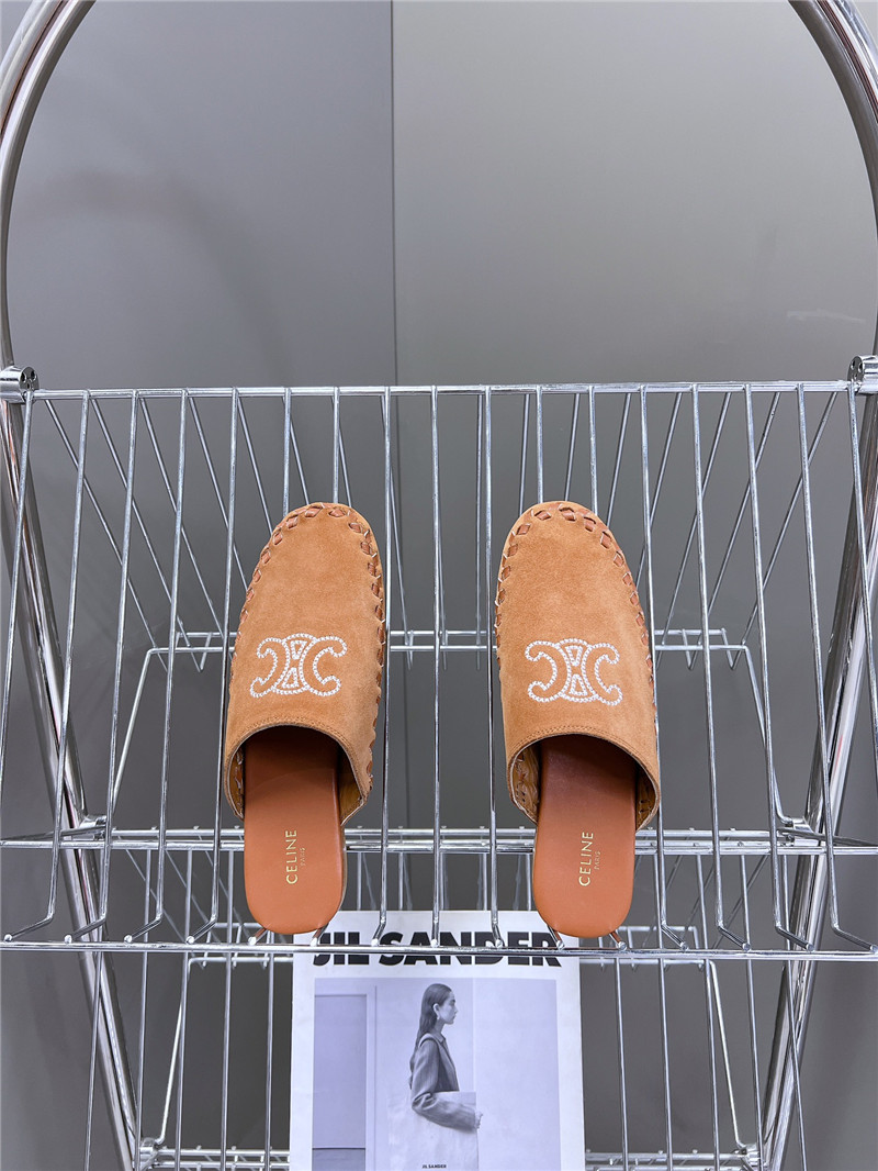 Celine Marlou Triomphe Mule in Brown Suede