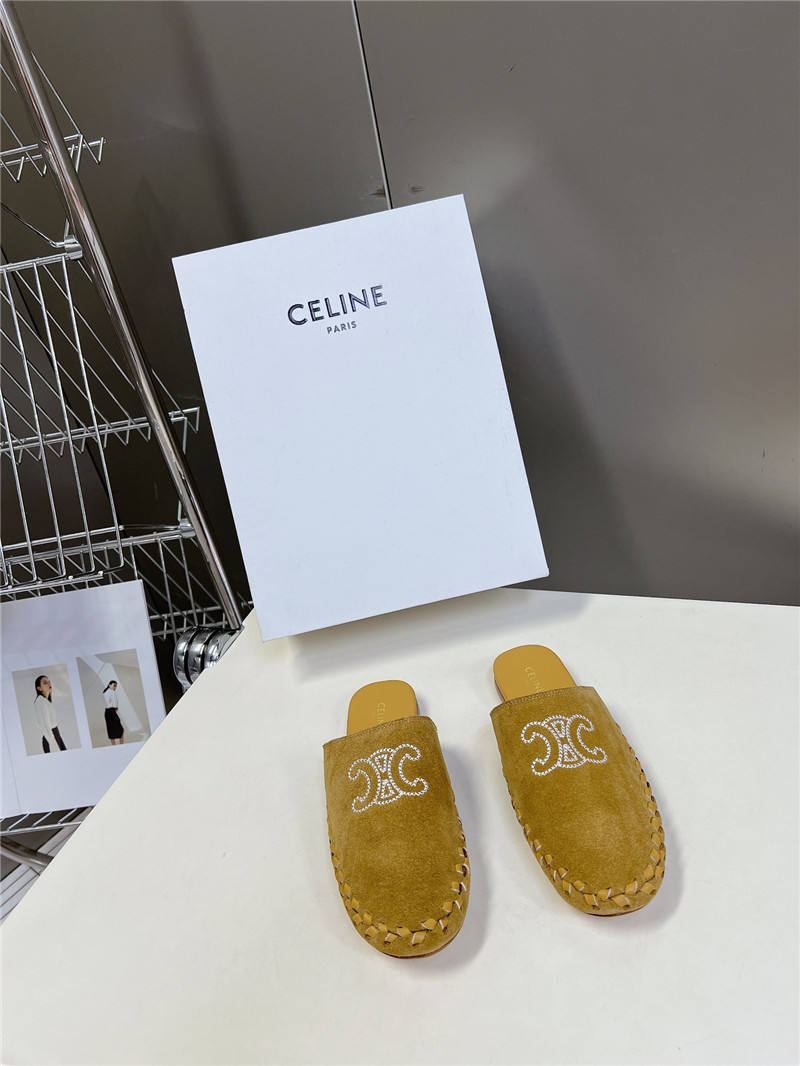 Celine Marlou Triomphe Mule in Suede Calfskin
