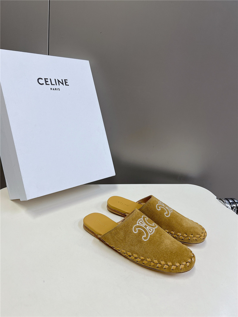 Celine Marlou Triomphe Mule in Suede Calfskin