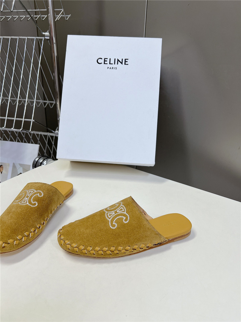 Celine Marlou Triomphe Mule in Suede Calfskin