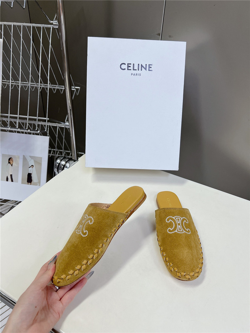 Celine Marlou Triomphe Mule in Suede Calfskin