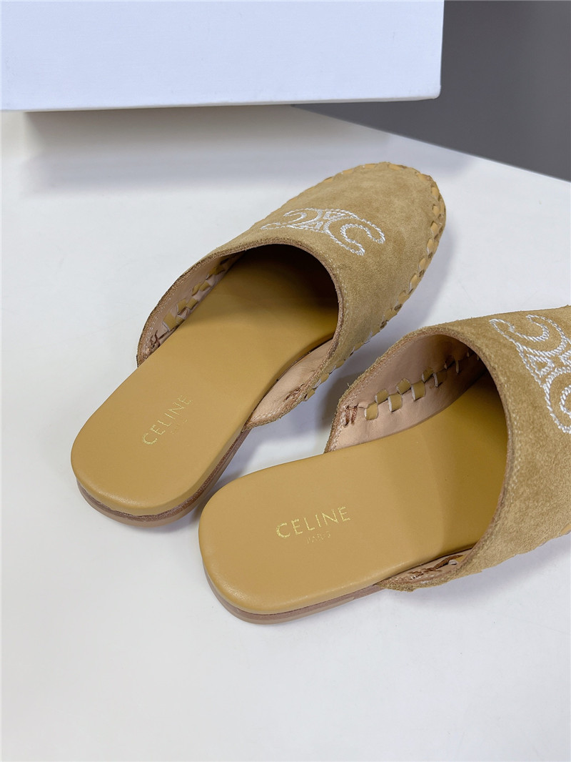 Celine Marlou Triomphe Mule in Suede Calfskin