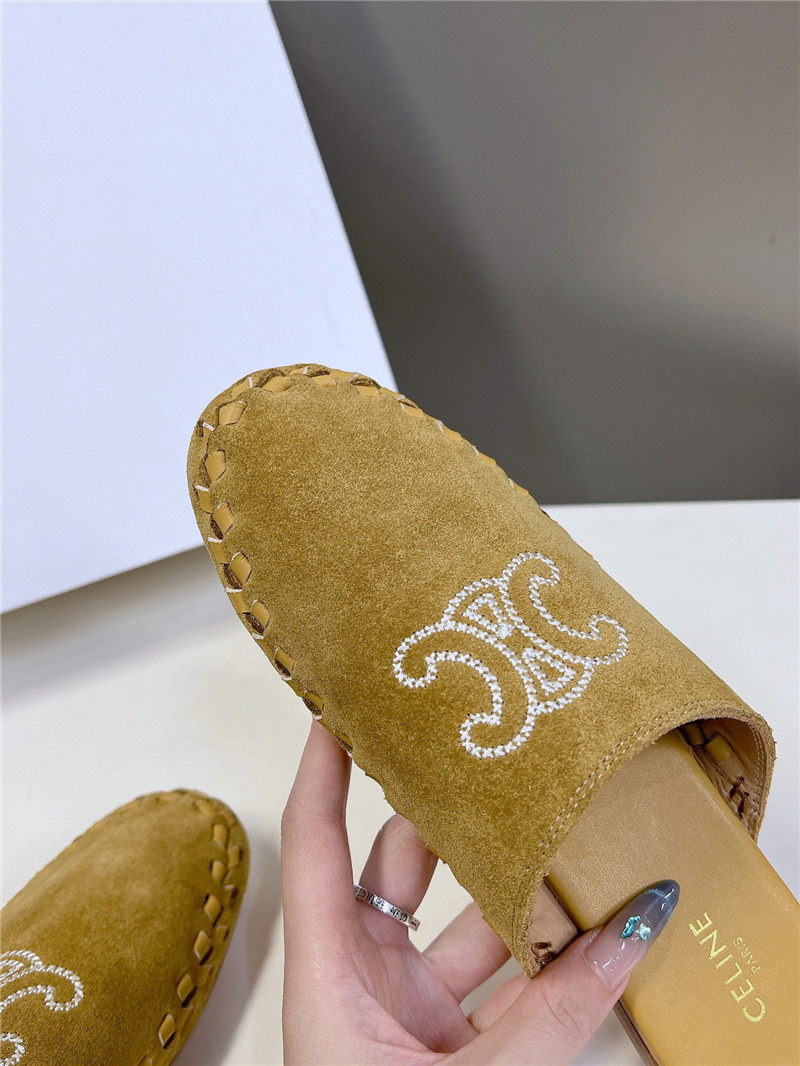 Celine Marlou Triomphe Mule in Suede Calfskin