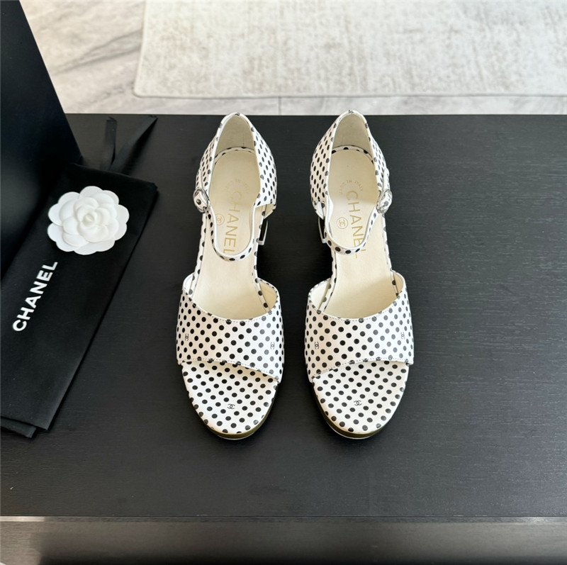 printed calfskin polka dot Ch**el platform sandals in white