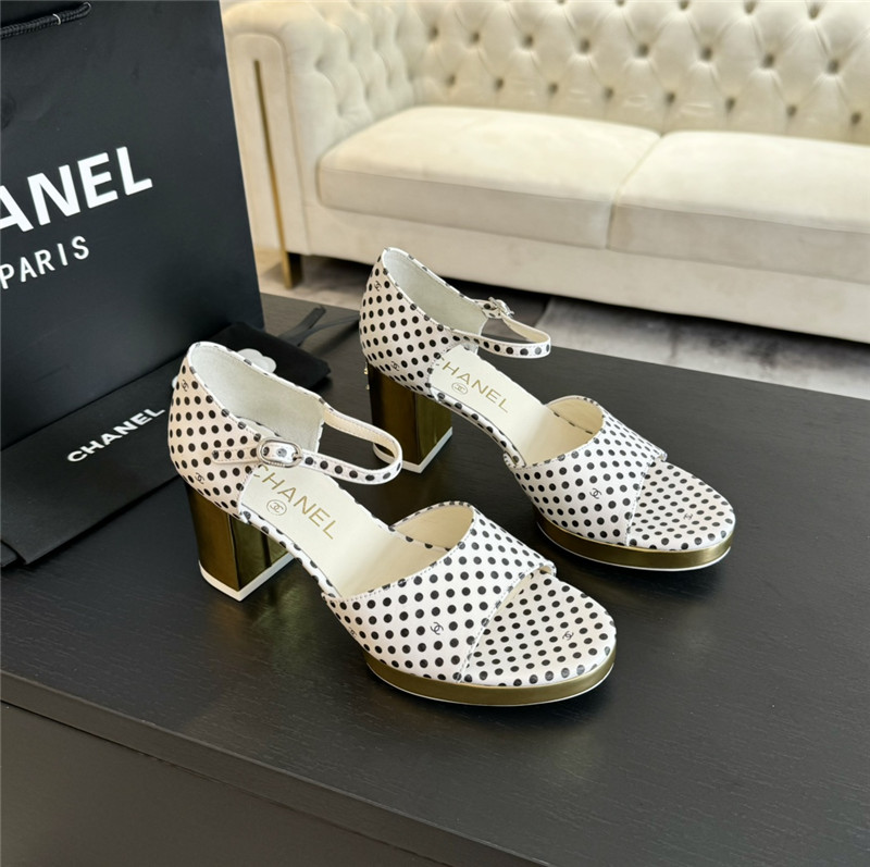 printed calfskin polka dot Ch**el platform sandals in white